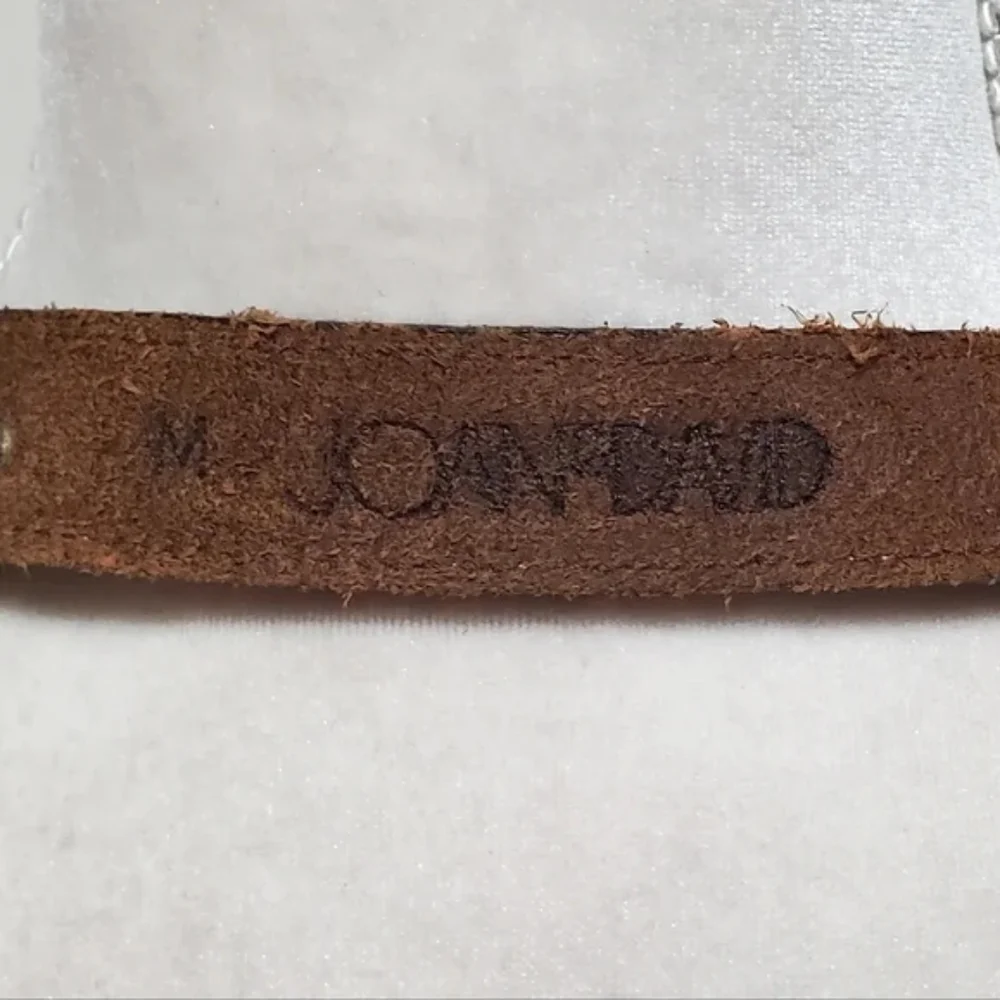 Unisex Vintage Joan & David Brown Leather Copper Stud Pointed Buckle Belt